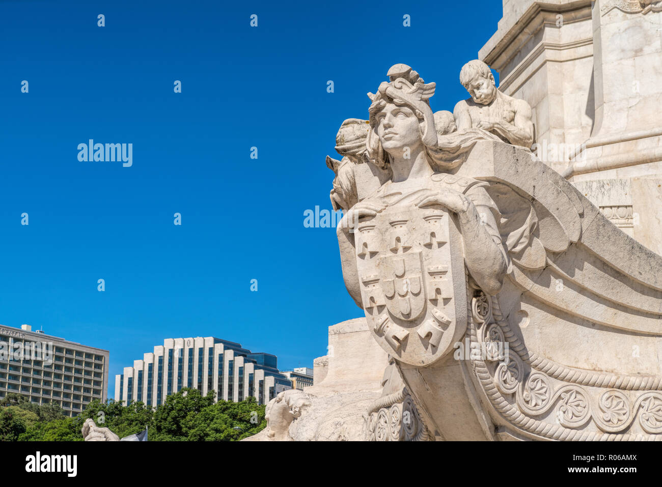 Détail de l', Le Marquis de Pombal un rond-point dans la ville de Lisbonne avec le monument à Sebastião José de Carvalho e Melo. Banque D'Images