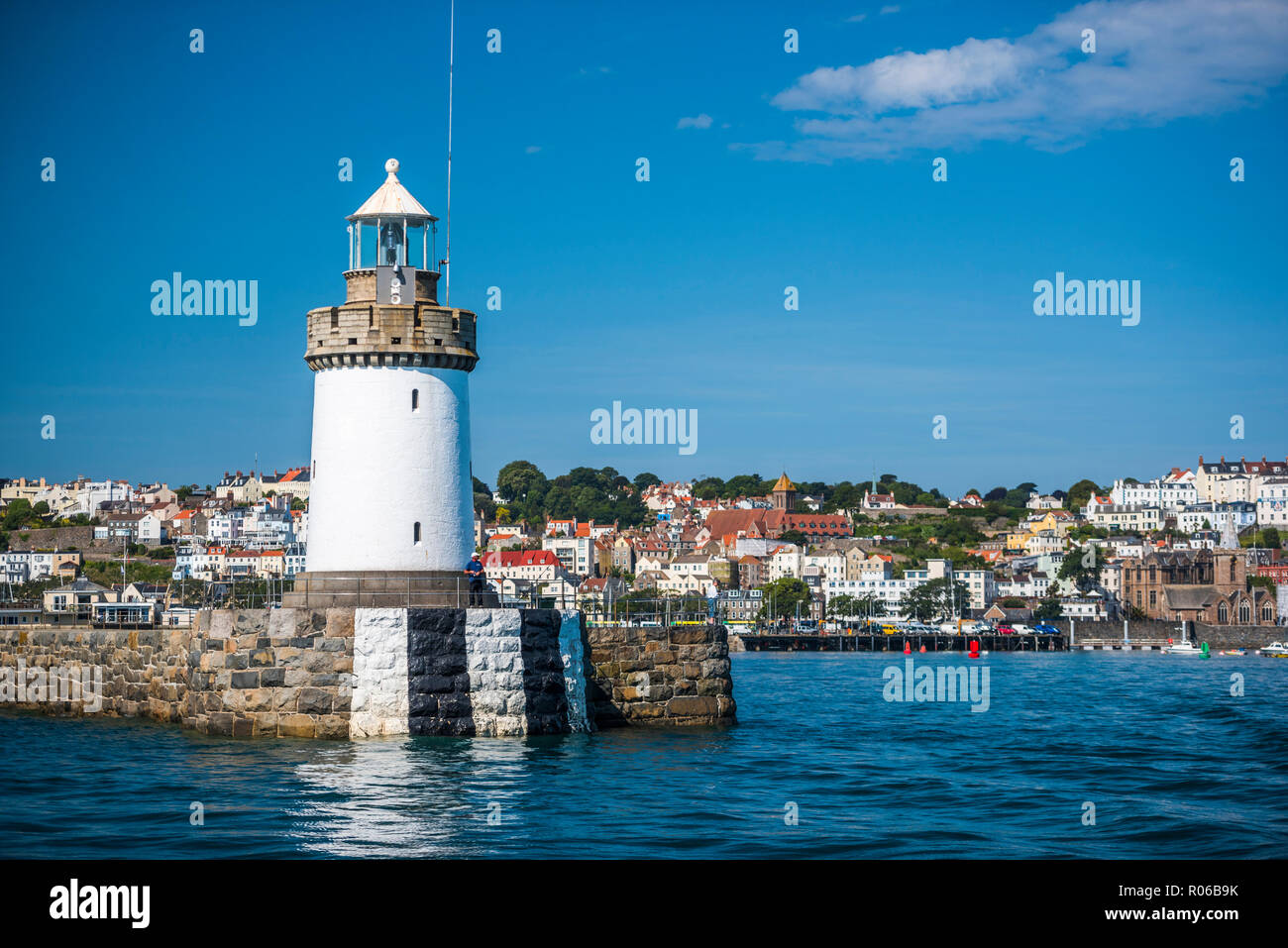Dans le phare du port de St Peter Port, Guernsey, Channel Islands, Royaume-Uni, Europe Banque D'Images