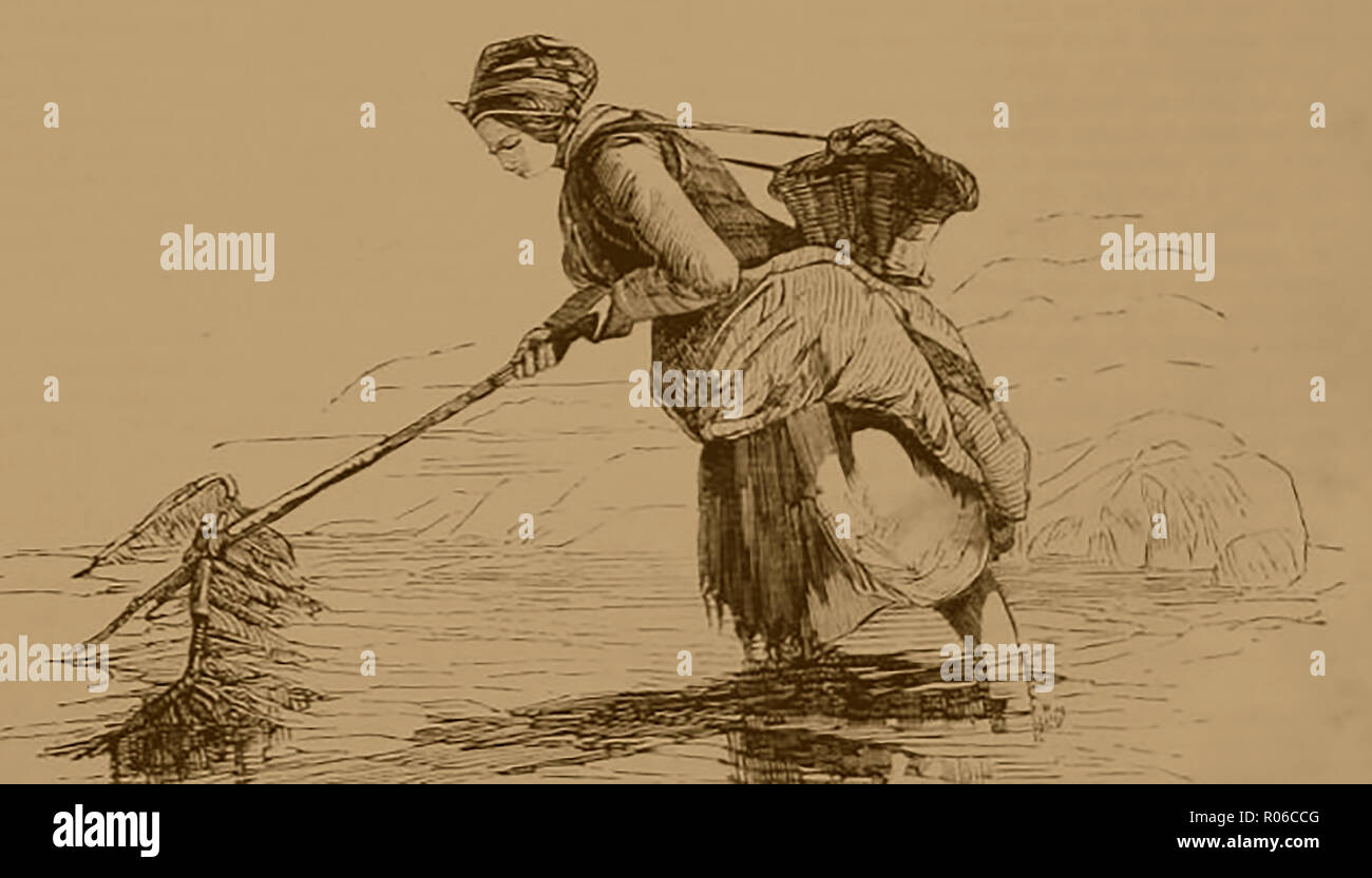 1859- Comment les gens habillés en France - une femme de crevettes Crevettes /le quart de la pêche de Boulogne Banque D'Images