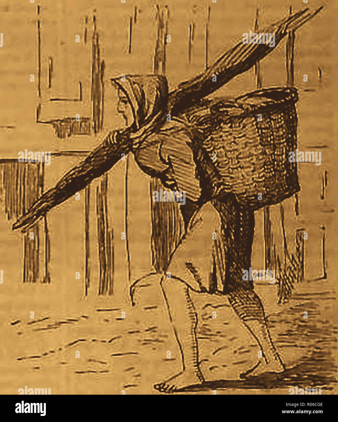 1859- Comment les gens habillés en France - une femme de crevettes Crevettes /le quart de la pêche de Boulogne Banque D'Images