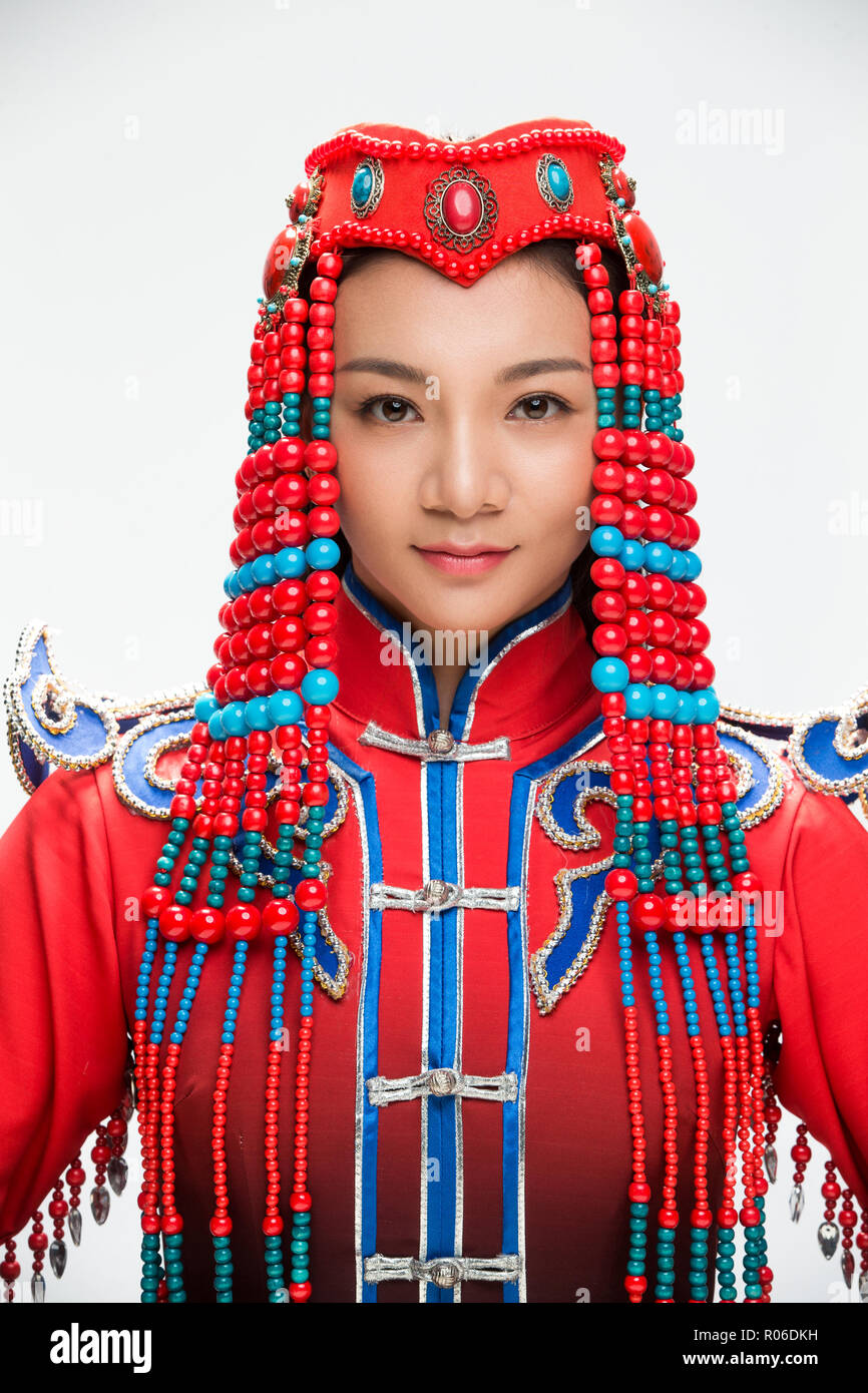 Les femmes dans les costumes de Mongolie Banque D'Images
