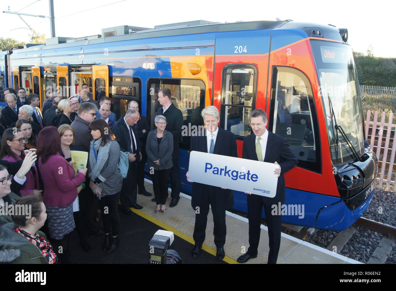 Lancement du train tramway Sheffield Banque D'Images