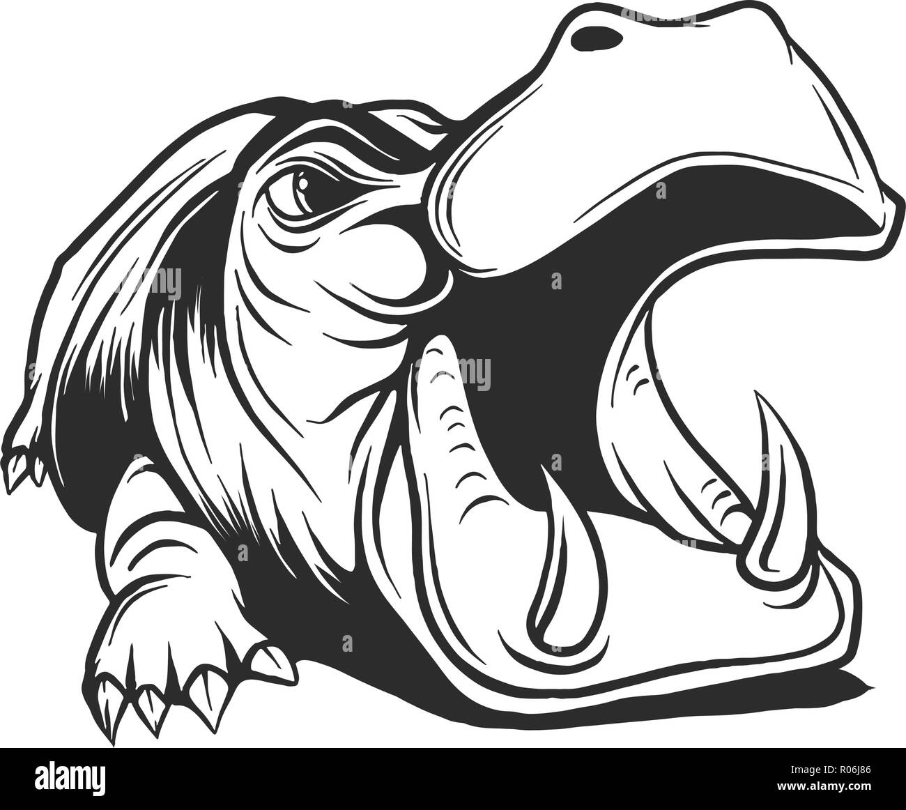 Noir et blanc peinture dessiner Hippo linéaire vector illustration Illustration de Vecteur