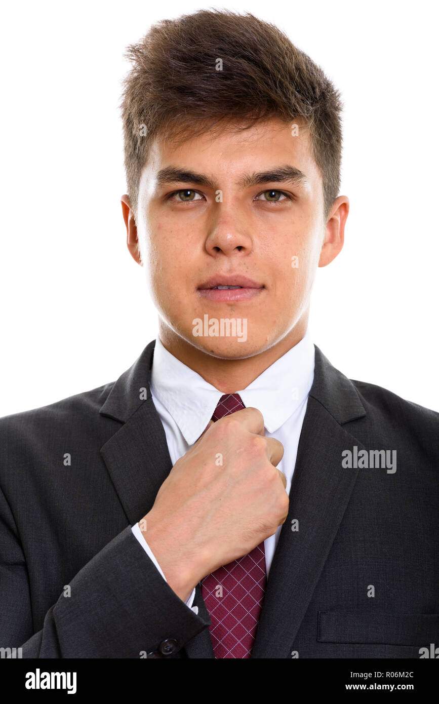 Face of young handsome businessman attache de fixation Banque D'Images