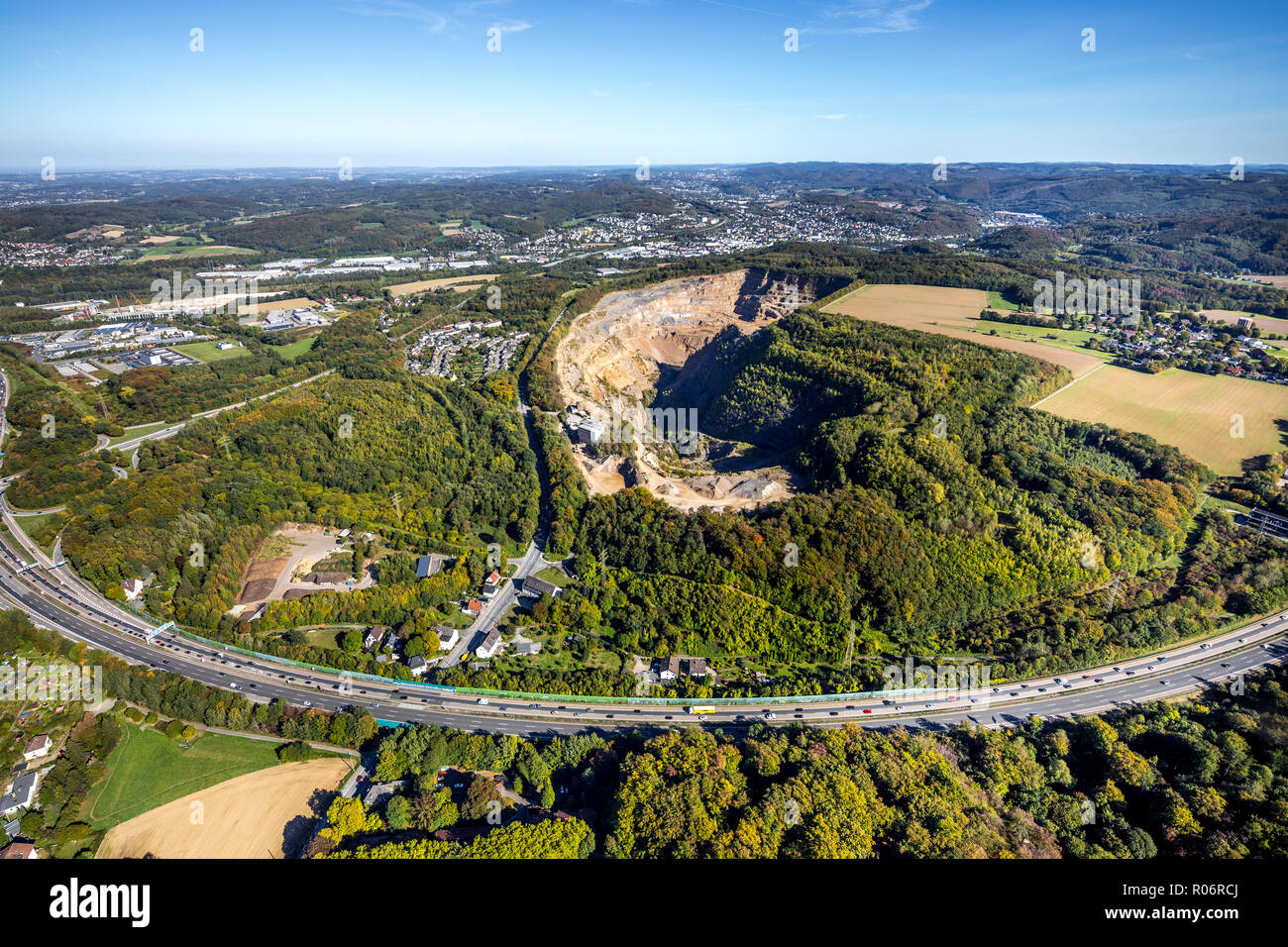 Luftbild, Steinbruch Hagen Halden, Donnerkuhle Abriss Hohenlimburger Straße, Hagen, Ruhr, Nordrhein-Westfalen, Deutschland, Europa, Steinbruch H Banque D'Images