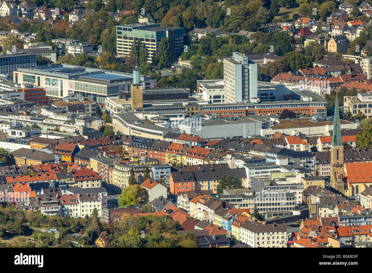 Vue aérienne, le centre-ville de Hagen, paroisse catholique Saint Marien, Mariengasse, Osthaus Museum, Randstad Hagen, Hagen, Ruhr, Rhénanie du Nord-Westphalie, Germ Banque D'Images