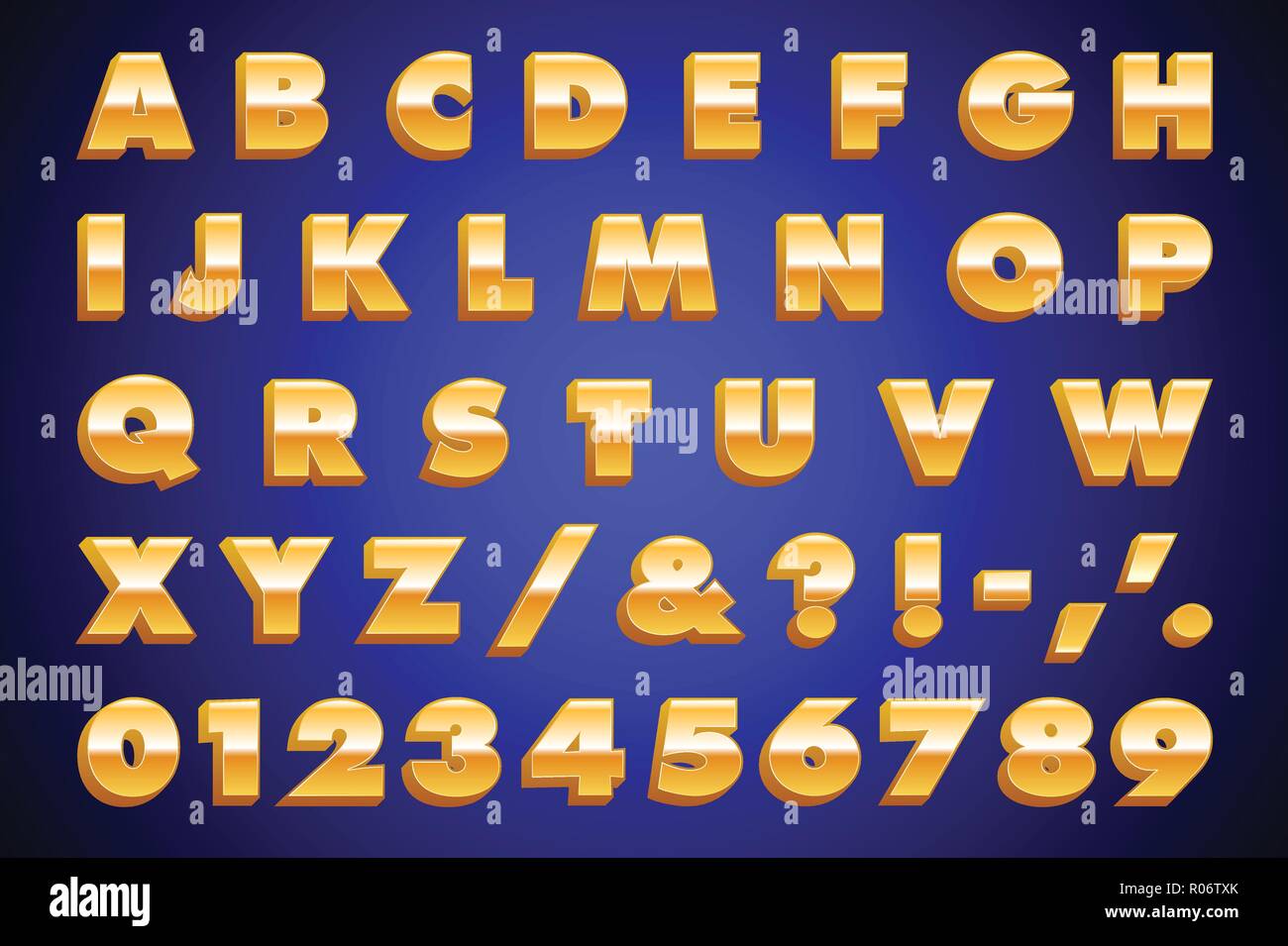 Lettres d'or Type métallique brillant. Vector Retro, symboles de l'alphabet, des chiffres