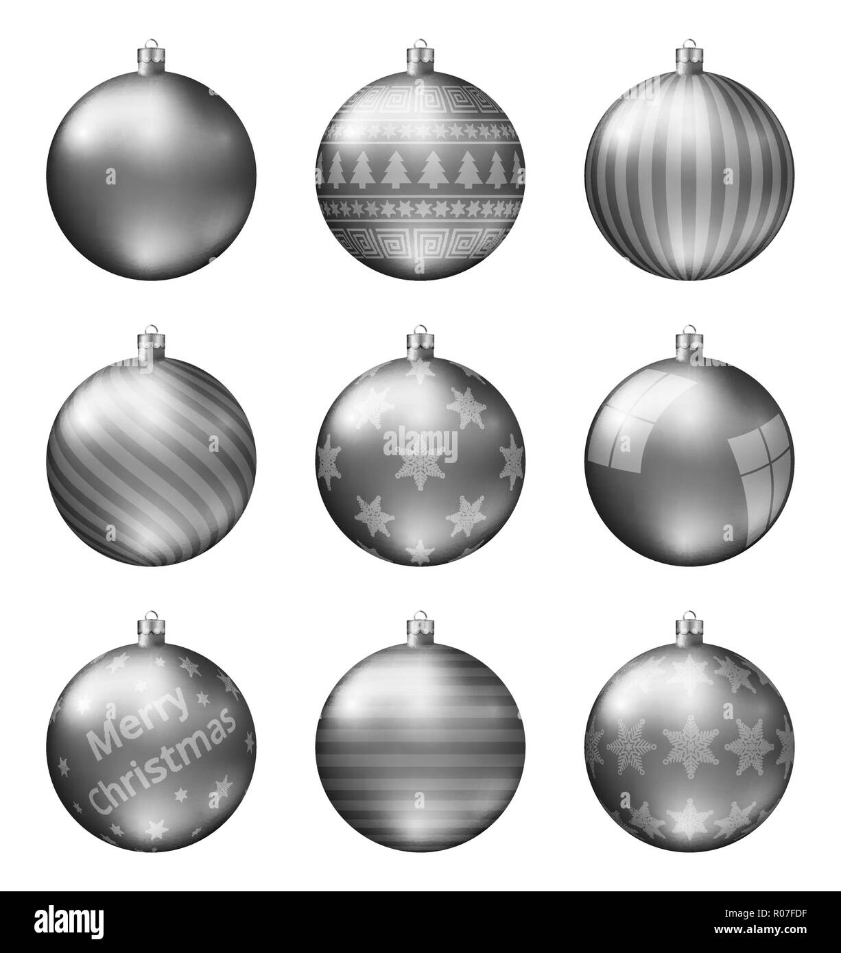 Boules de Noël noir pastel isolé sur fond blanc. Haute qualité photoréaliste vector set de boules de noël. Illustration de Vecteur