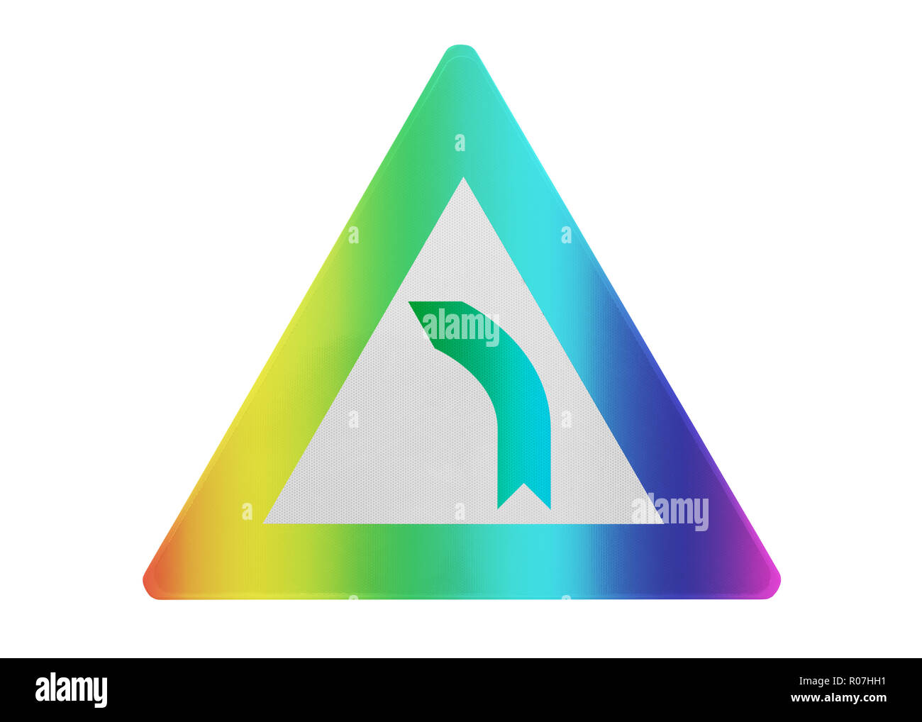 Panneau de circulation - isolé - à gauche de la courbe de couleur arc-en-ciel Banque D'Images