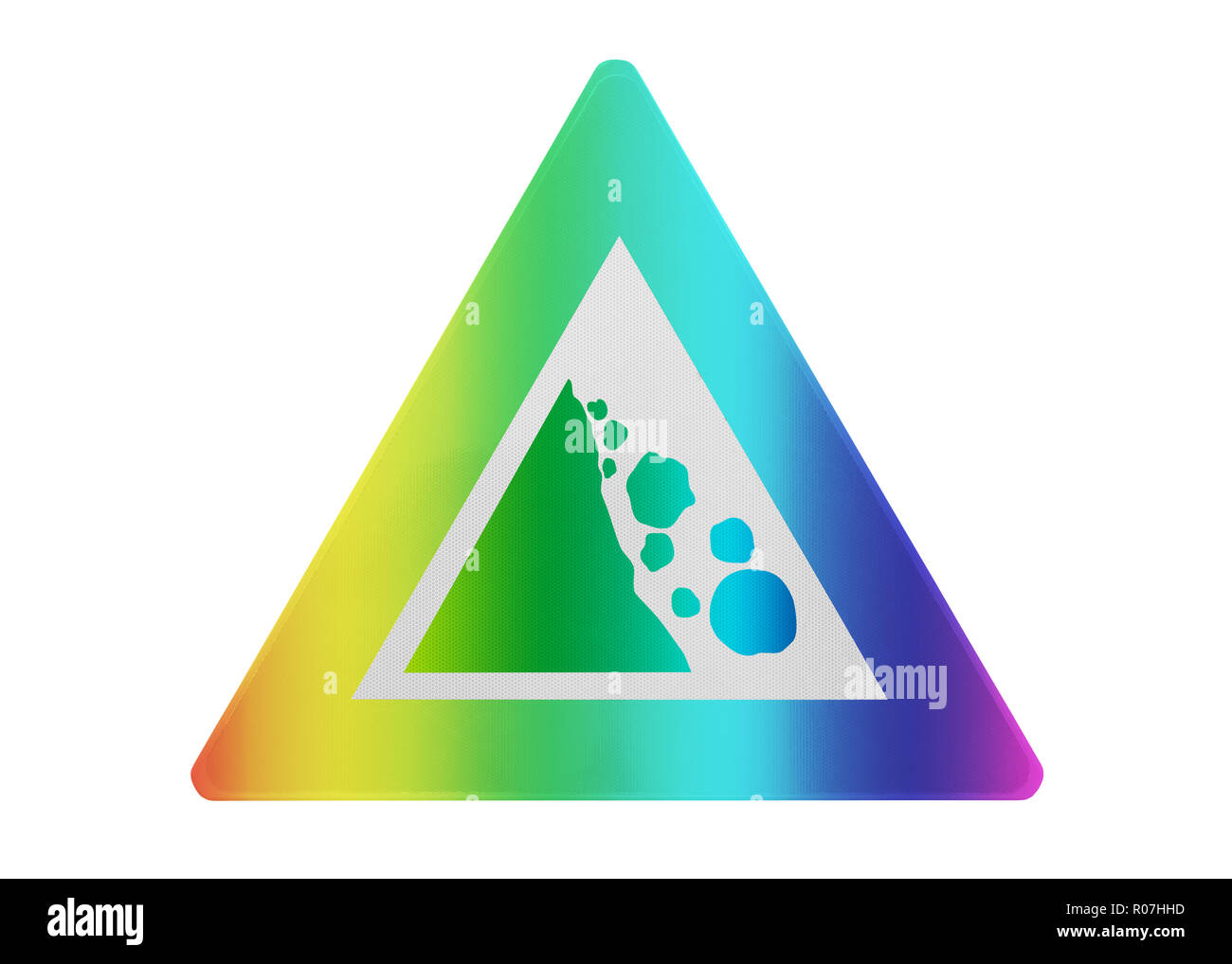 Panneau de circulation - isolé - Chutes de pierres de couleur arc-en-ciel Banque D'Images