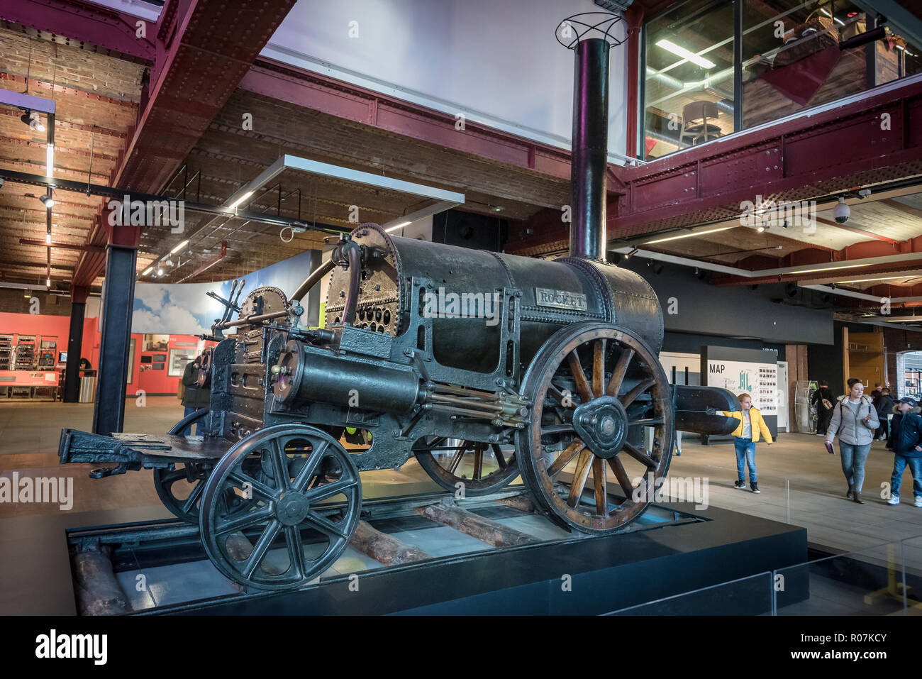 Stephenson's Rocket machine à vapeur au Manchester Museum of Science and Industry. Banque D'Images
