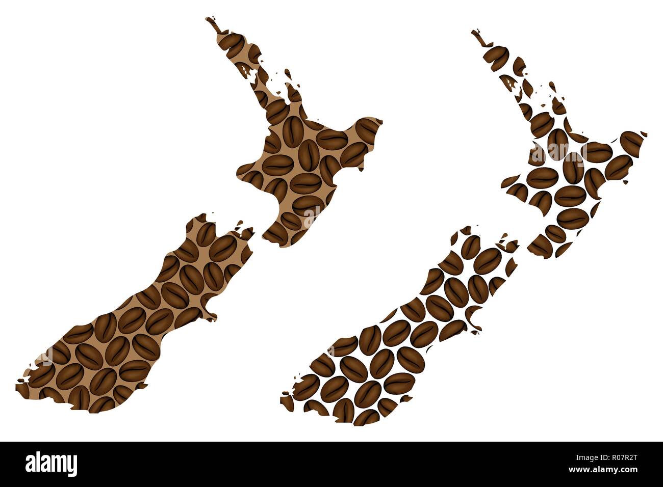Nouvelle-zélande - site de grain de café, la Nouvelle Zelande Map faites de grains de café, Illustration de Vecteur