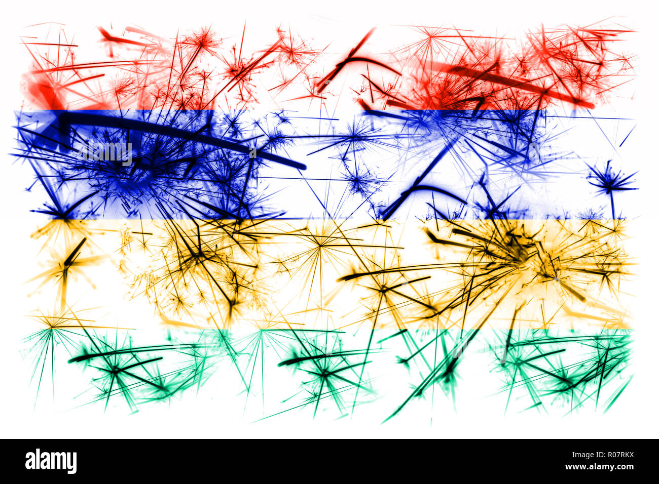 Maurice Drapeau mousseux d'artifice. Nouvelle année 2019 et fête de Noël concept Banque D'Images
