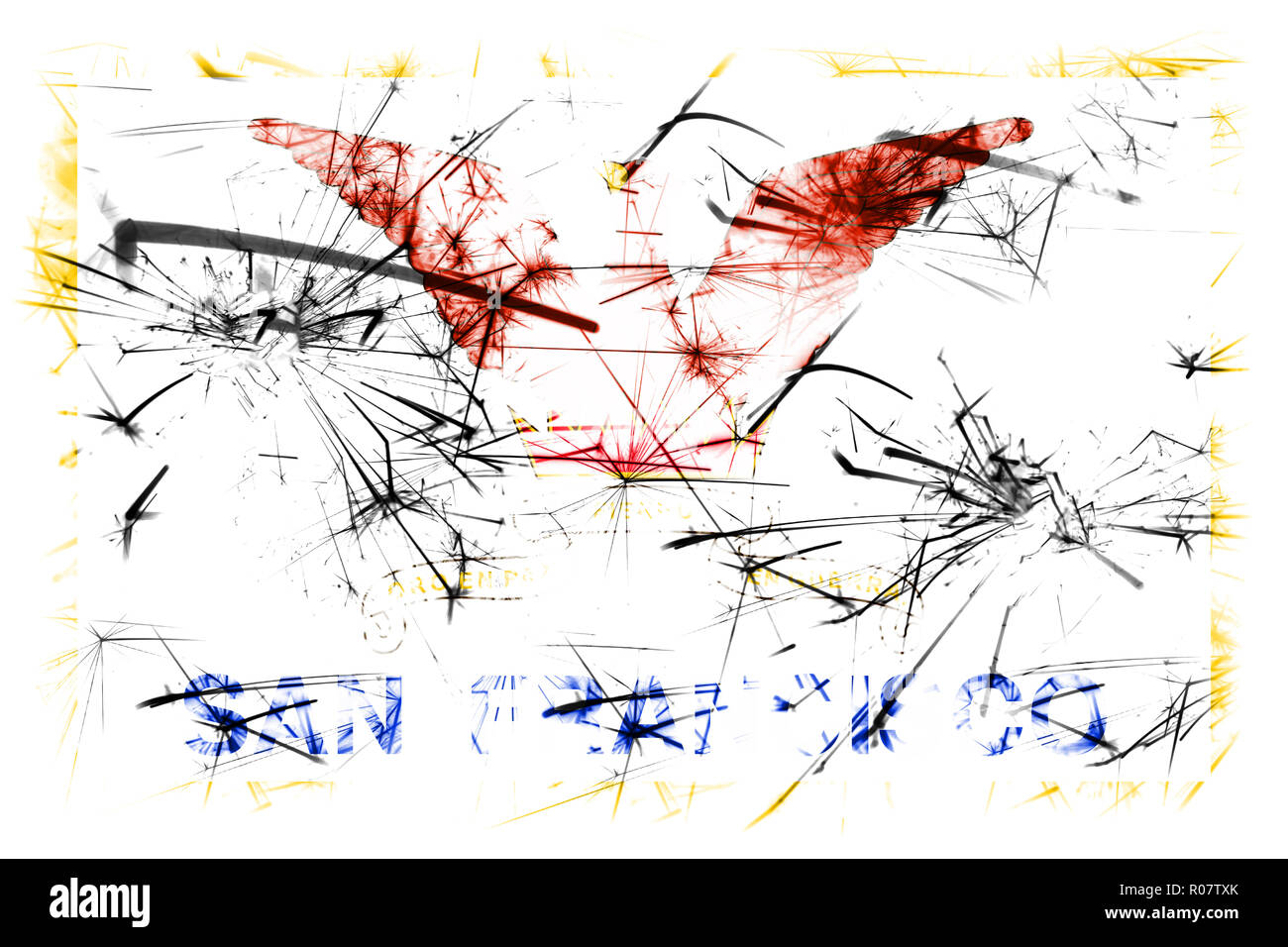 San Francisco, Californie mousseux fireworks drapeau. Nouvelle année 2019 et fête de Noël concept Banque D'Images