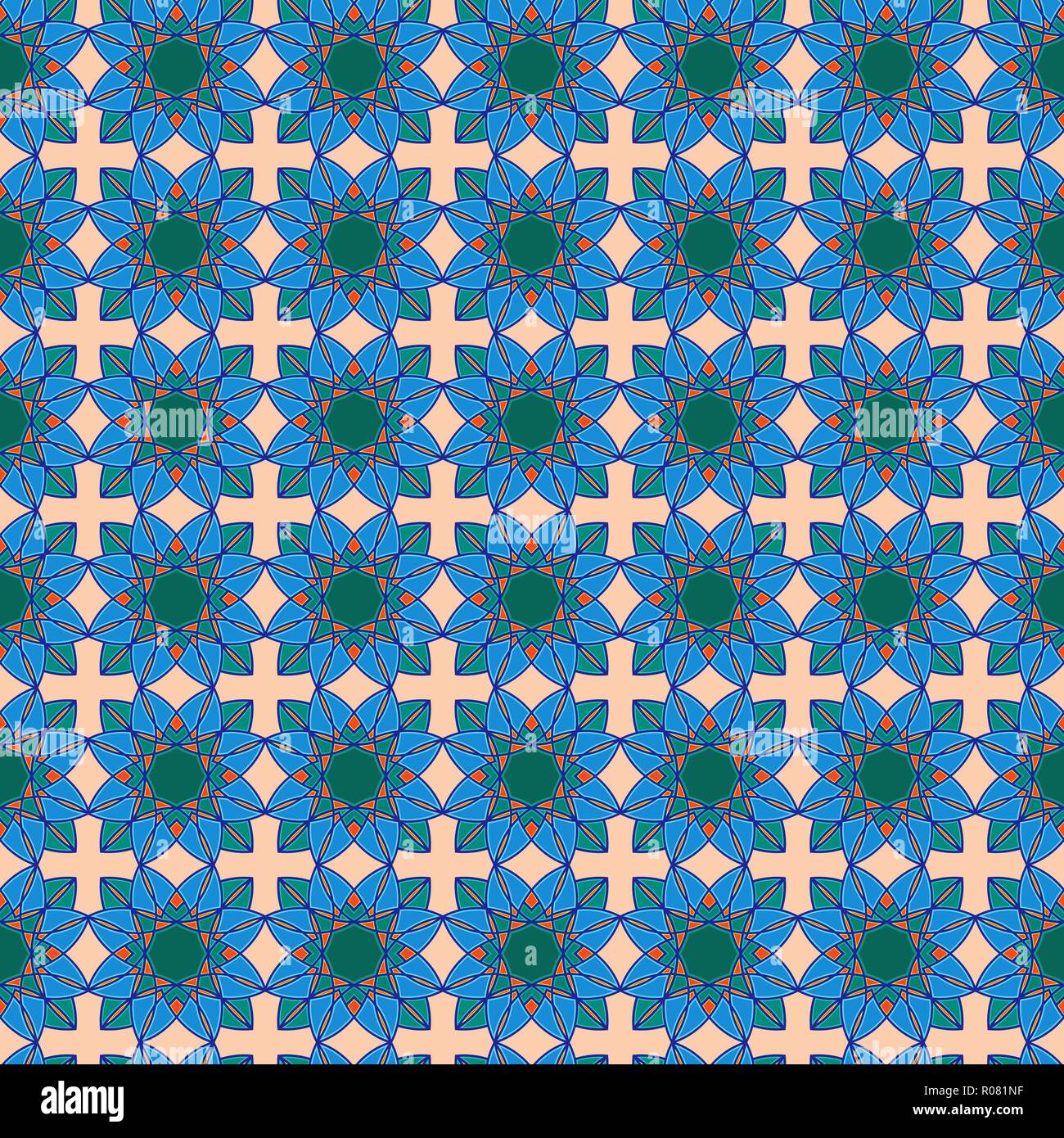 Abstract pattern décoratif se composent de mandala avec entrelacement lignes en bleu, turquoise et teintes d'orange sur le fond rose mute, vecteur transparente Illustration de Vecteur