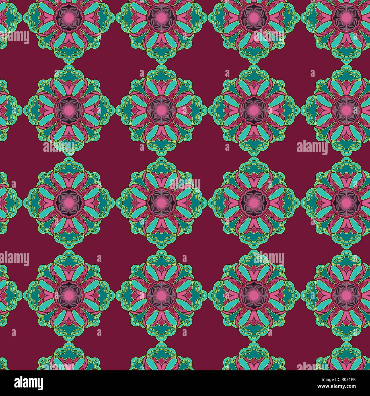Un motif décoratif consiste à répéter le résumé des fleurs dans des tons turquoise et rose sur fond magenta les muets, vecteur comme un tissu textu Illustration de Vecteur
