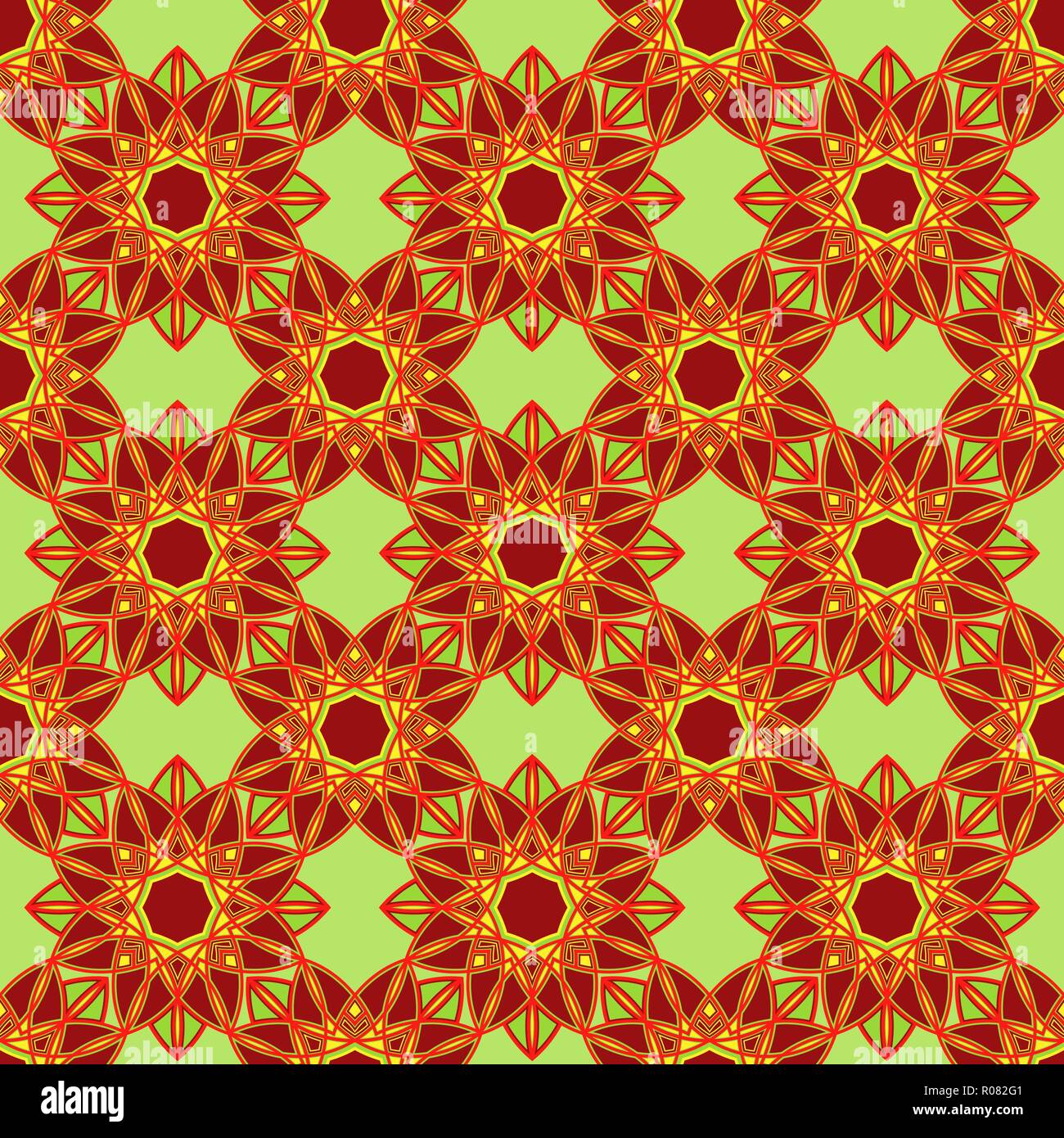 Revanche abstract pattern est constitué de mandala de décoration dans des teintes rouge et verte sur l'arrière-plan, muet comme un vecteur seamless texture tissu Illustration de Vecteur