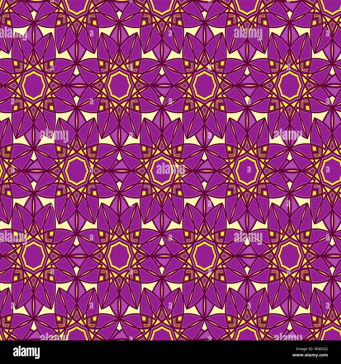 Revanche abstract pattern consiste à répéter des formes décoratives dans des tons violet et jaune sur fond beige, le vecteur comme un tissu sans couture textu Illustration de Vecteur