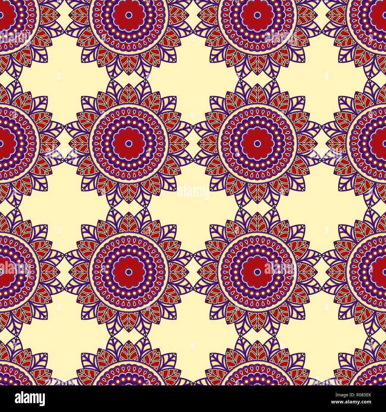 Texture décoratif vectoriel continu avec la répétition résumé des fleurs en violet, rouge et beige hues sur l'arrière-plan en sourdine, l'illustration comme un texte en tissu Illustration de Vecteur