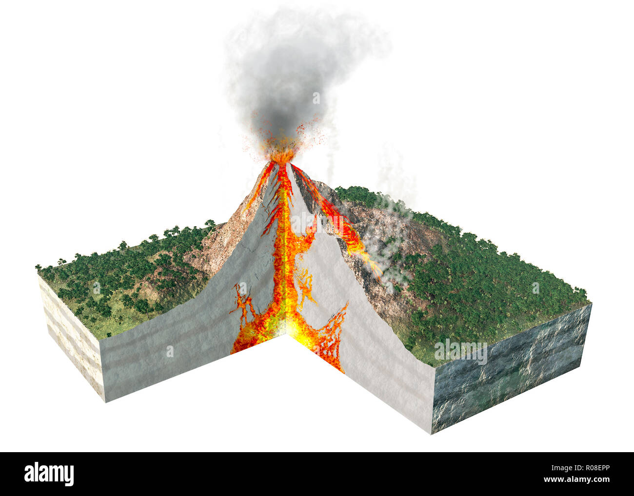 Illustration numérique de pièces d'un volcan Banque D'Images