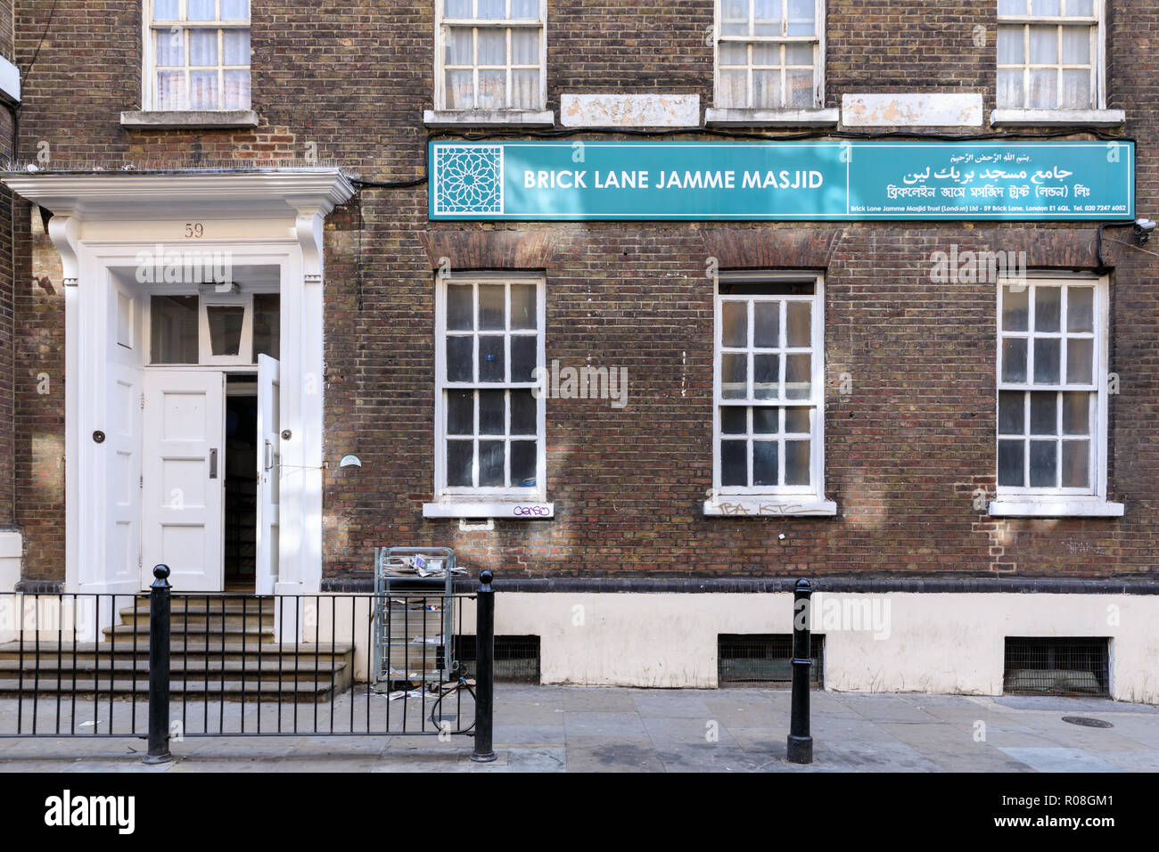 Brick Lane Jamme Masjid, Brick Lane à l'extérieur de la mosquée dans l'Est de Londres, UK Banque D'Images