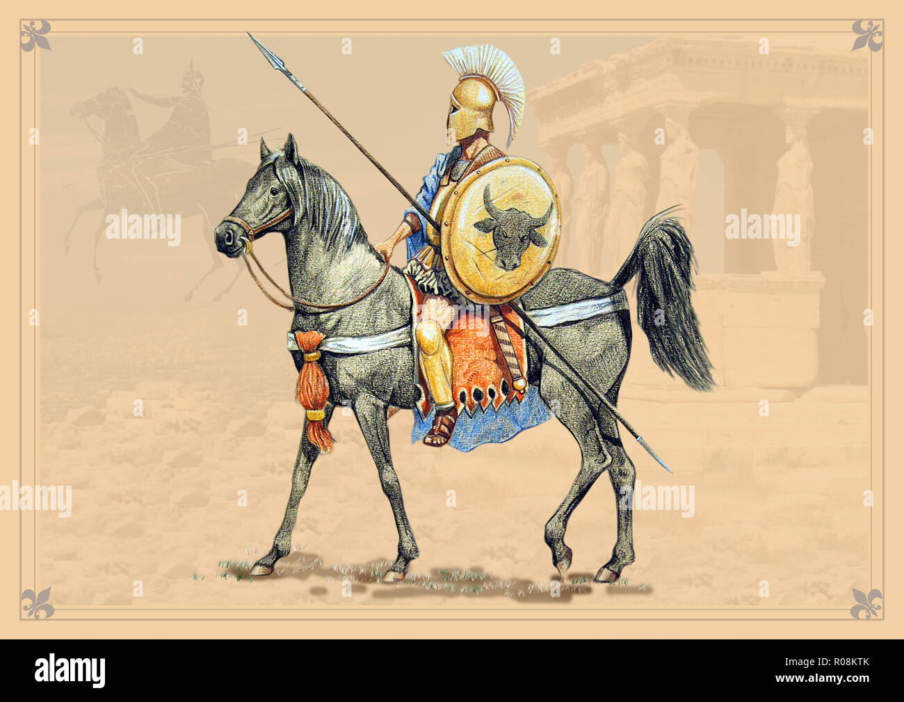 Cavalier grec.Illustration à chevalier monté. Banque D'Images