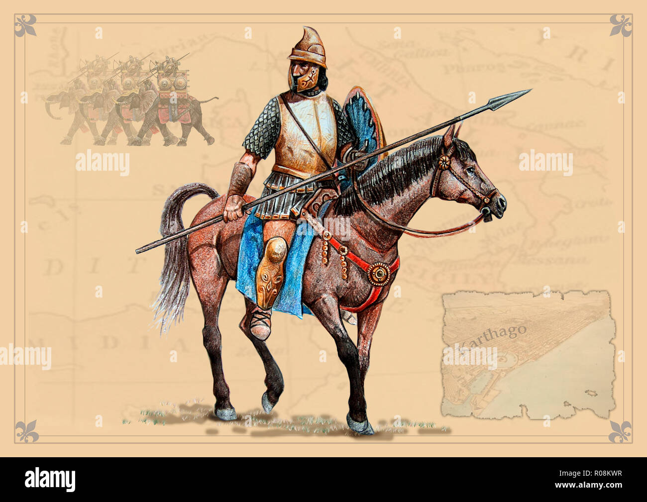 L'horseman carthaginois.Illustration à chevalier monté. Banque D'Images