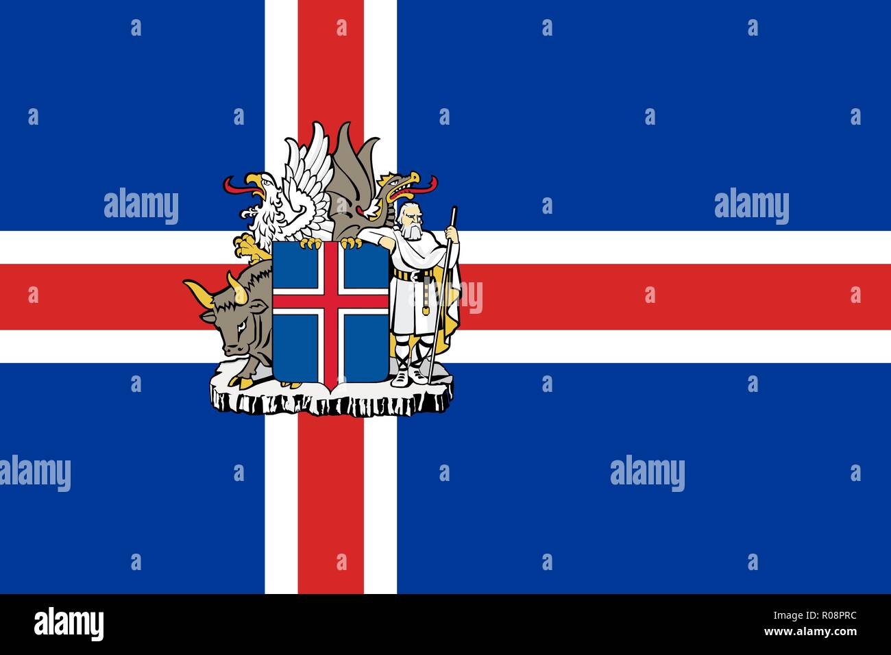 Drapeau original de l'Islande avec armoiries Illustration de Vecteur