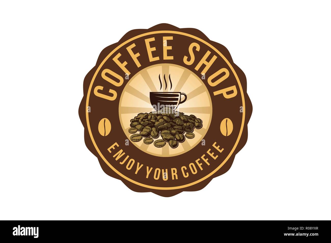 Tasse à café, un tas de grain de café, café dessins de logos Inspiration isolé sur fond blanc Illustration de Vecteur