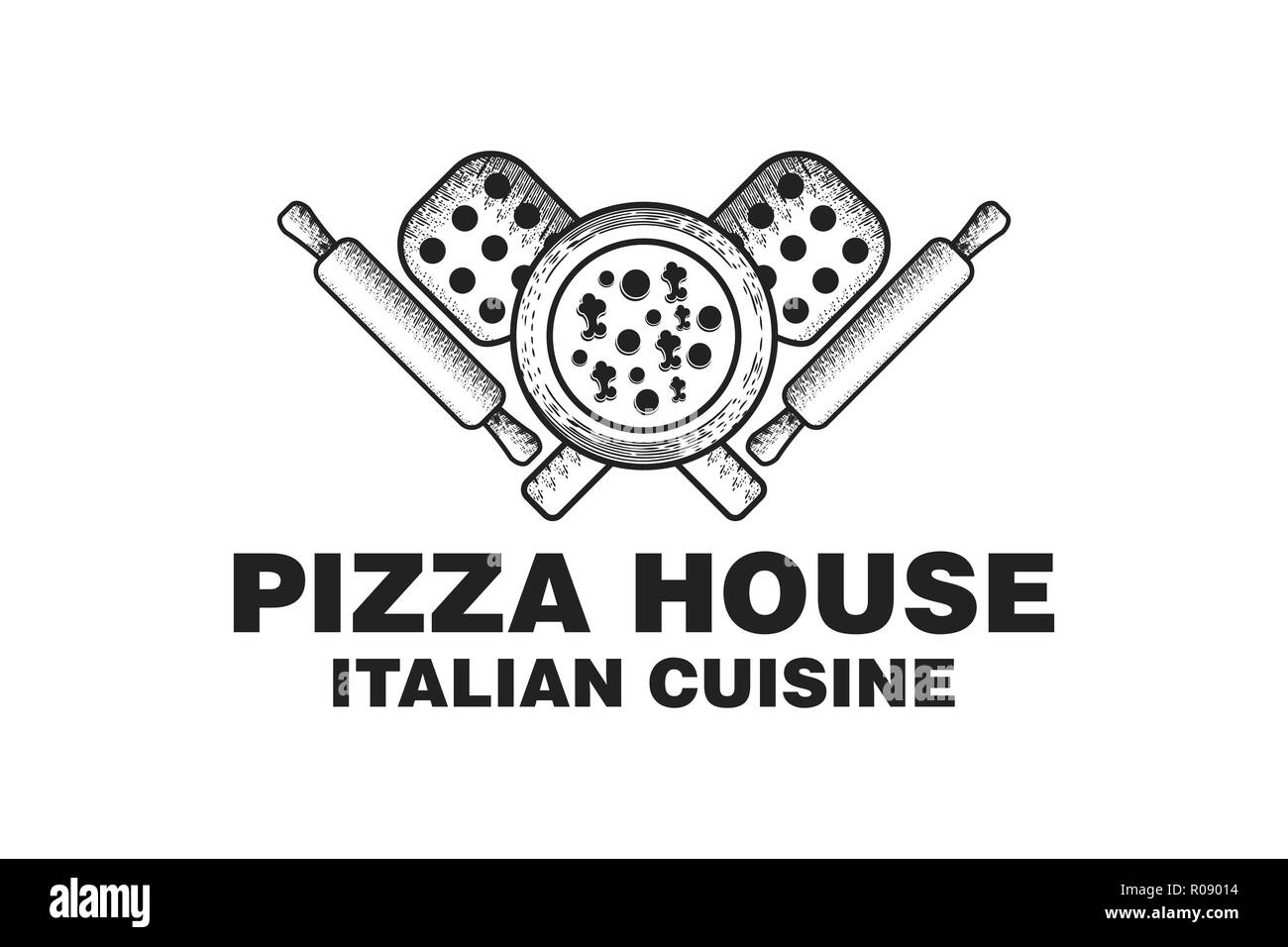 Pizza dessinés à la main, dessins de logos Inspiration isolé sur fond blanc Illustration de Vecteur