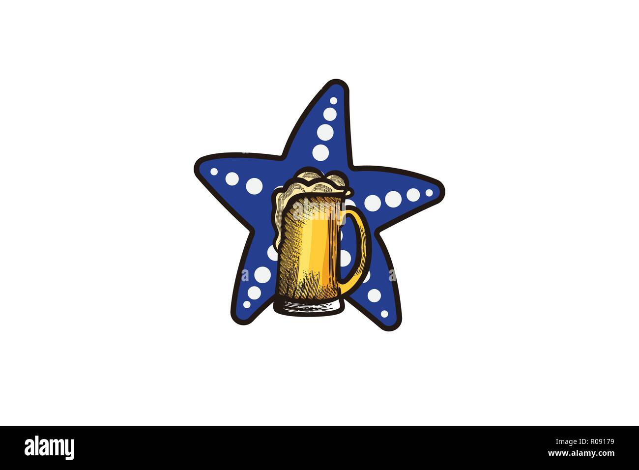 Étoiles de mer et d'un verre de bière, de la brasserie dessins de logos Inspiration isolé sur fond blanc Illustration de Vecteur