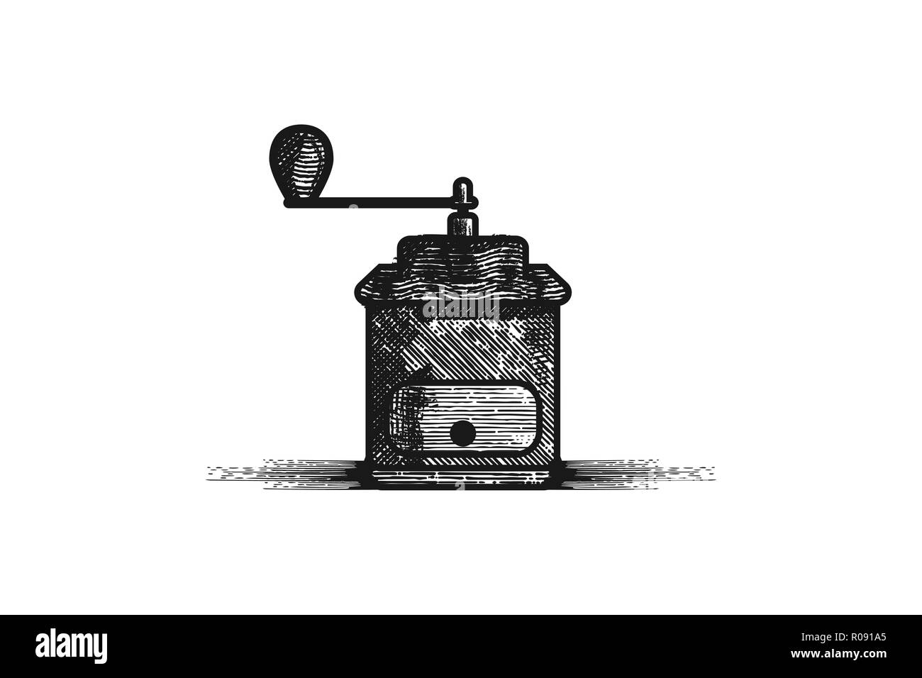 Meuleuse dessiné à la main, torréfacteur de café, dessins de logos Inspiration isolé sur fond blanc Illustration de Vecteur