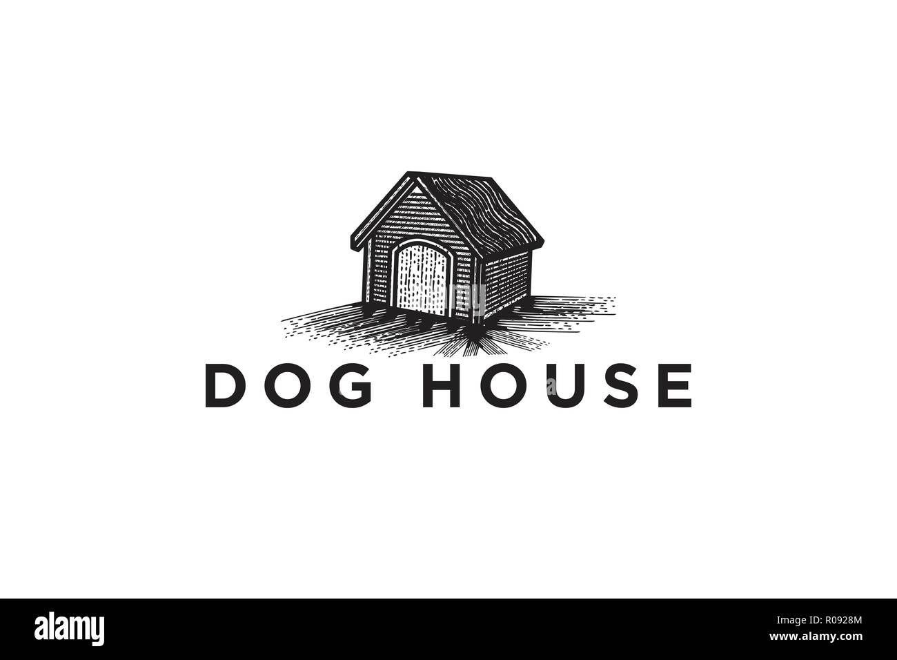 Hand drawn dog house dessins de logos Inspiration isolé sur fond blanc Illustration de Vecteur