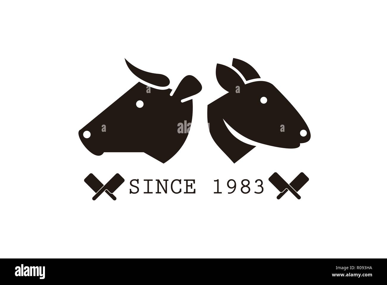 Lapin, Cow Head, traversé le couteau d'abattage, dessins de logos Inspiration isolé sur fond blanc Illustration de Vecteur