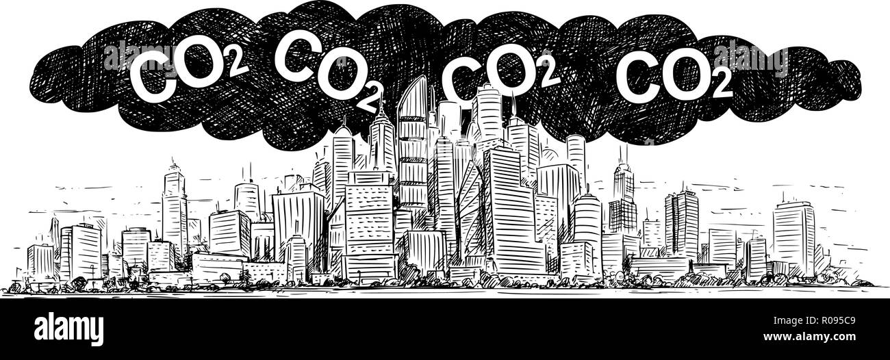 Dessin Artistique vecteur Illustration de ville couvertes par le smog et la pollution atmosphérique de CO2 Illustration de Vecteur