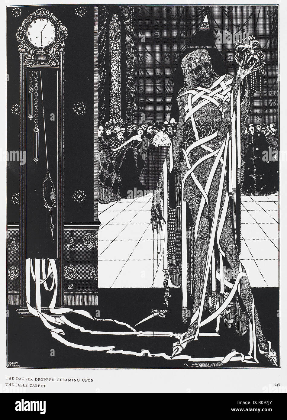 Le MASQUE DE LA MORT ROUGE, 1842 horreur gothique nouvelle d'Edgar Allan Poe. Illustration par Harry Clarke pour une édition 1919. Banque D'Images