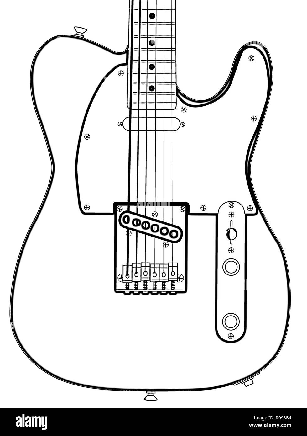 Classic rock and roll guitare contours du corps sur un fond blanc Banque D'Images