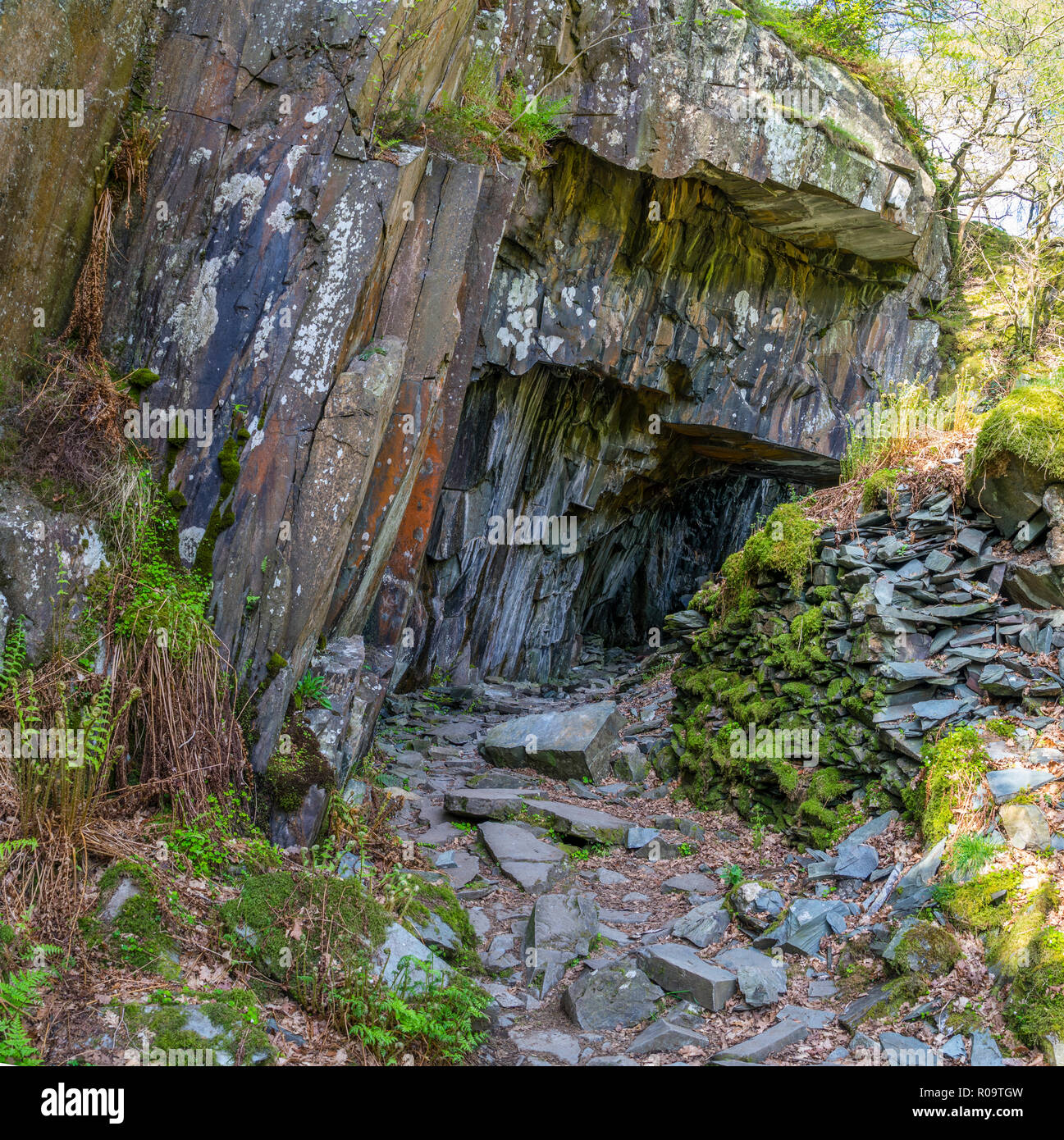 Ancienne mine d'ardoise de la Petite Venise des Alpes, Parc National de Lake District. Le Cumbria Way sentier passe près de Dalt à bois sur la façon de Grange. Banque D'Images