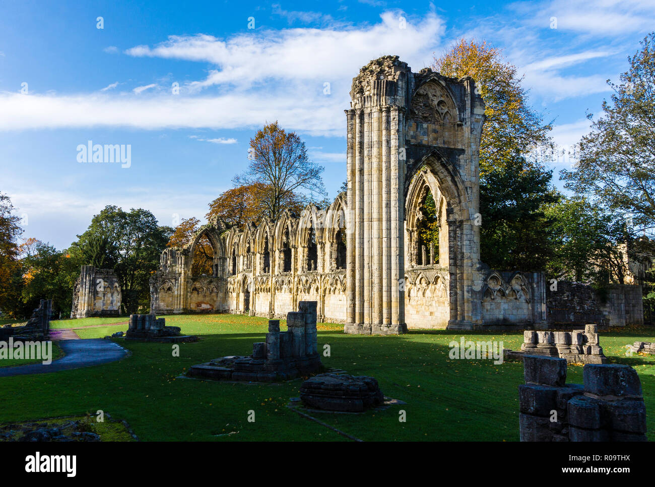 Ruines de l'abbaye de St Mary's York au Royaume-Uni Banque D'Images