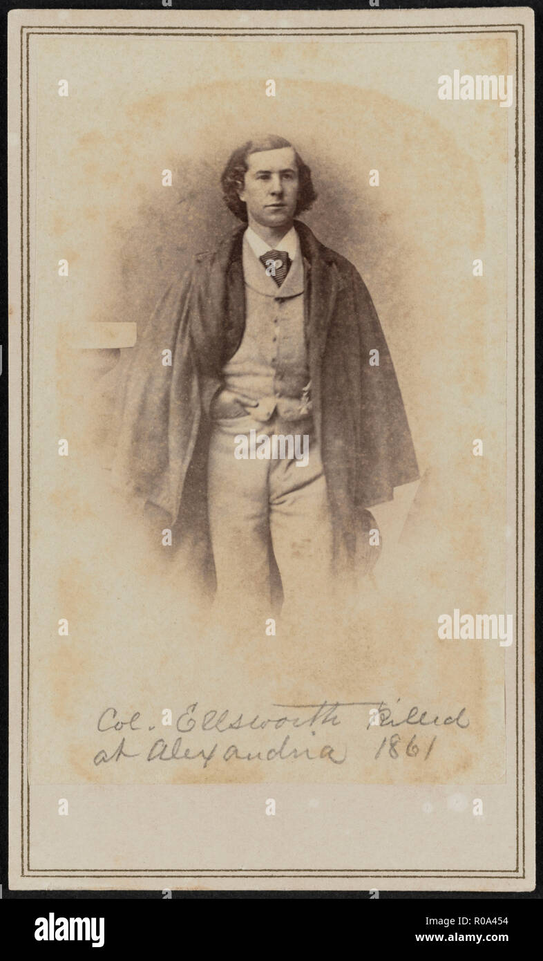 Le Colonel Elmer Éphraïm Ellsworth (1837-61), Colonel dans l'armée américaine, commandée en 11ème Infantry New York, tué en 1861 lorsqu'il était stationné avec son régiment à Marshall House Hotel, Alexandria, Virginia, devenant la première victime de la guerre civile américaine, de négatif photographique à Brady's National Portrait Gallery Banque D'Images