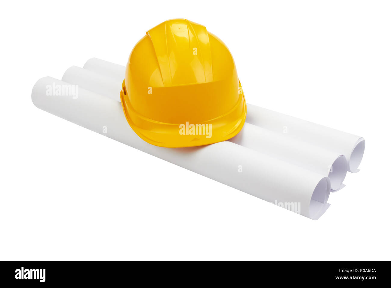 Dessins et hard hat on white Banque D'Images