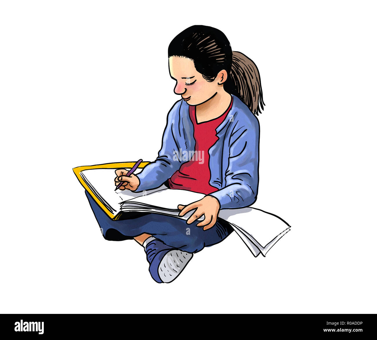 Girl écrit homeworks illustration numérique Banque D'Images