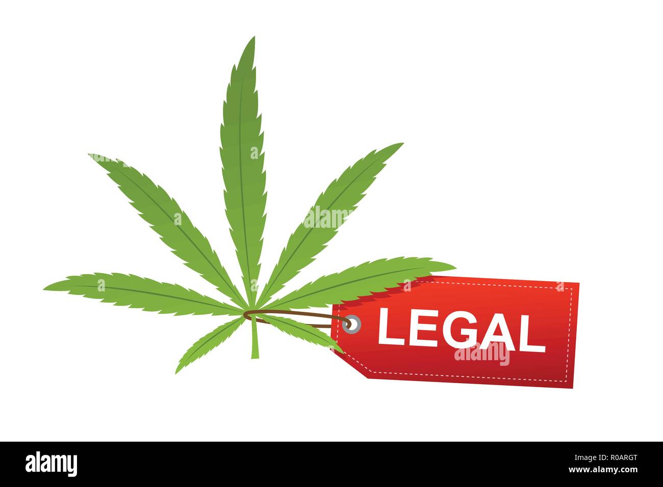 Feuille de cannabis avec étiquette rouge mentions isoladet sur fond blanc vector illustration EPS10 Illustration de Vecteur