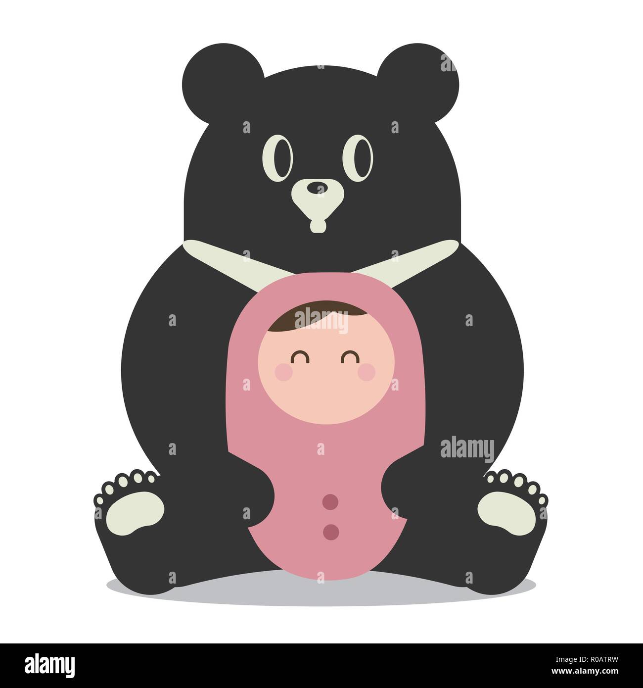 Pépinière vecteur cute animal mammifère sauvage de l'ours noir de Taïwan holding cute baby Illustration de Vecteur