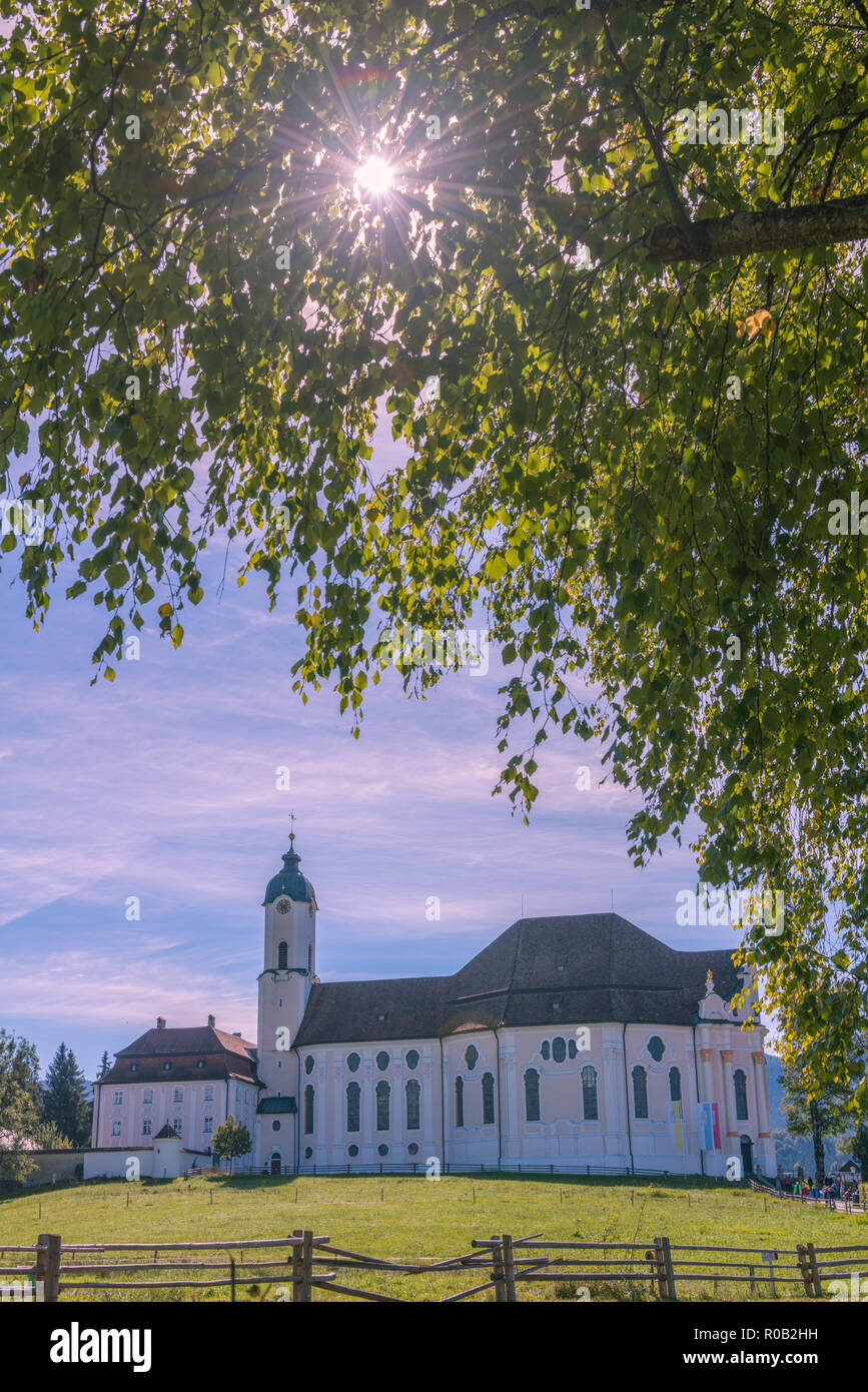 Wieskirche, église de Wies, patrimoine culturel mondial de l'UNESCO, Wieskirche, Wies Steingaden, Haute-Bavière, Bavière, Allemagne Banque D'Images