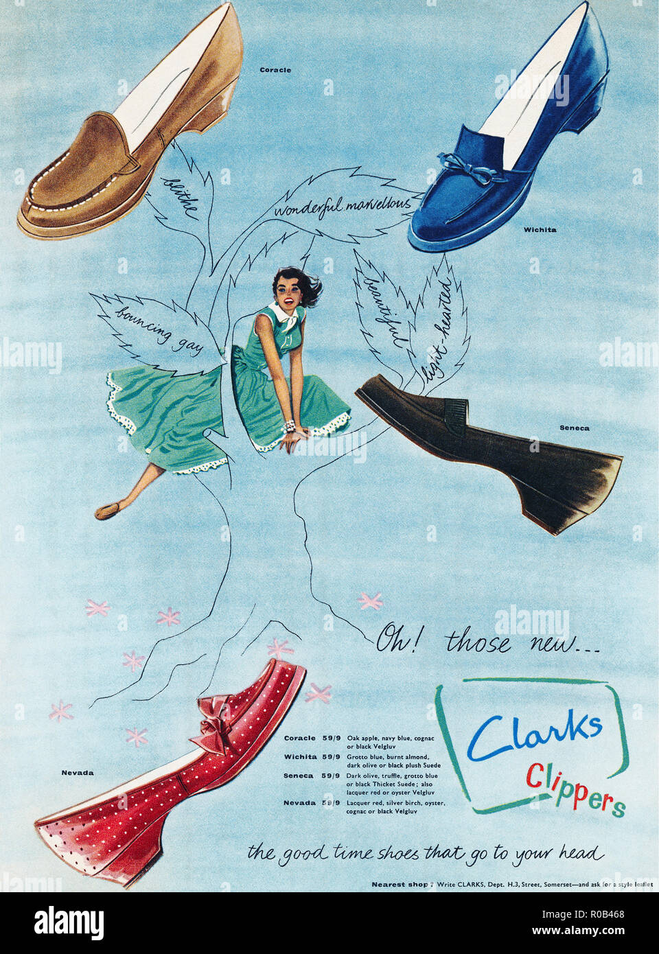 1957 La publicité pour la mode Chaussures Clarks Clippers Photo Stock -  Alamy