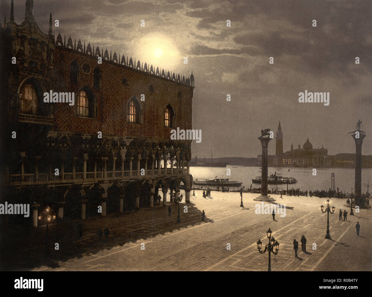 Piazzetta et San Giorgio par Moonlight, Venise, Italie, impression Photochrome, Detroit Publishing Company, 1900 Banque D'Images