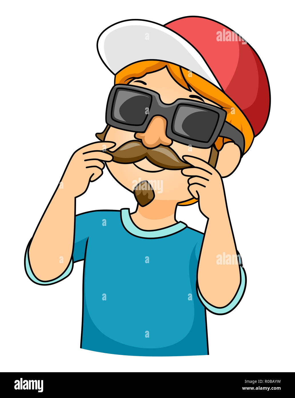 Illustration d'un enfant garçon portant des lunettes de soleil et des faux  nez et la moustache de déguisement Photo Stock - Alamy