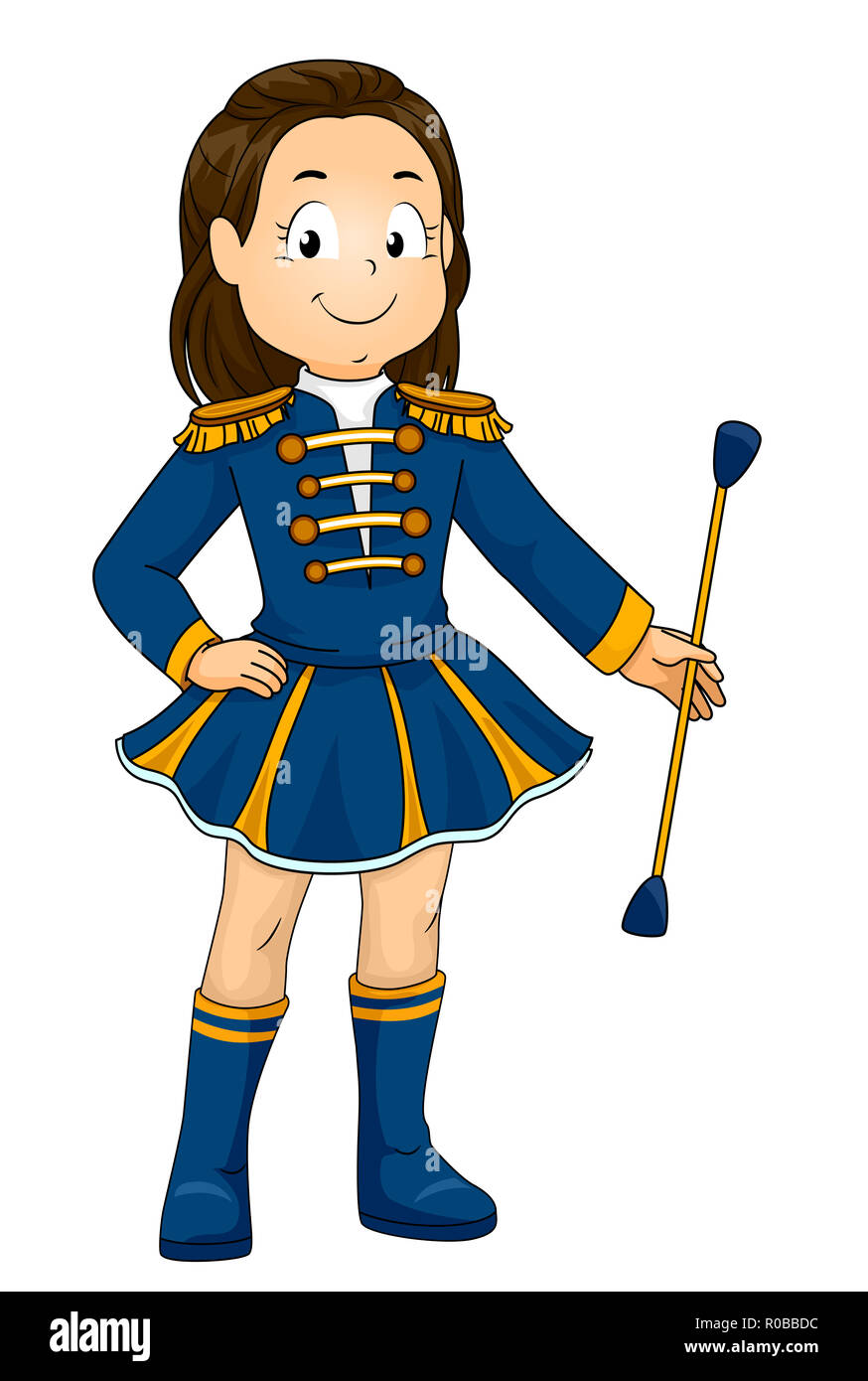 Illustration d'un enfant fille en uniforme tenant un baton Banque D'Images