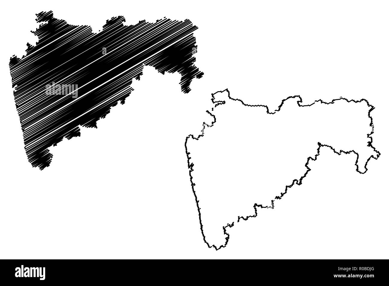 Maharashtra (États et territoires de l'union de l'Inde, États fédérés, République de l'Inde) map vector illustration gribouillage, croquis Maharashtra (MH) sta Illustration de Vecteur